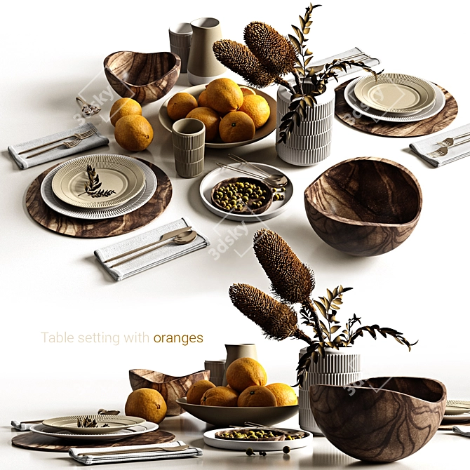 Oranges and Dry Plants Table Setting 3D model image 4