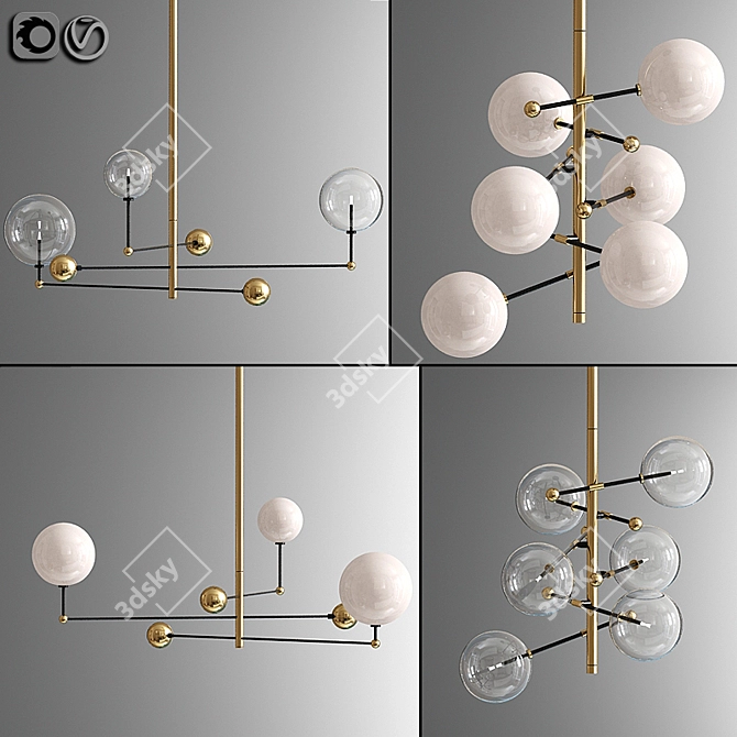 Elegant Glass Globe Mobile Chandeliers 3D model image 4