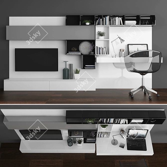 Modern TV Stand & Office Set 3D model image 1