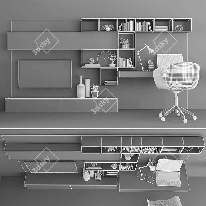 Modern TV Stand & Office Set 3D model image 2