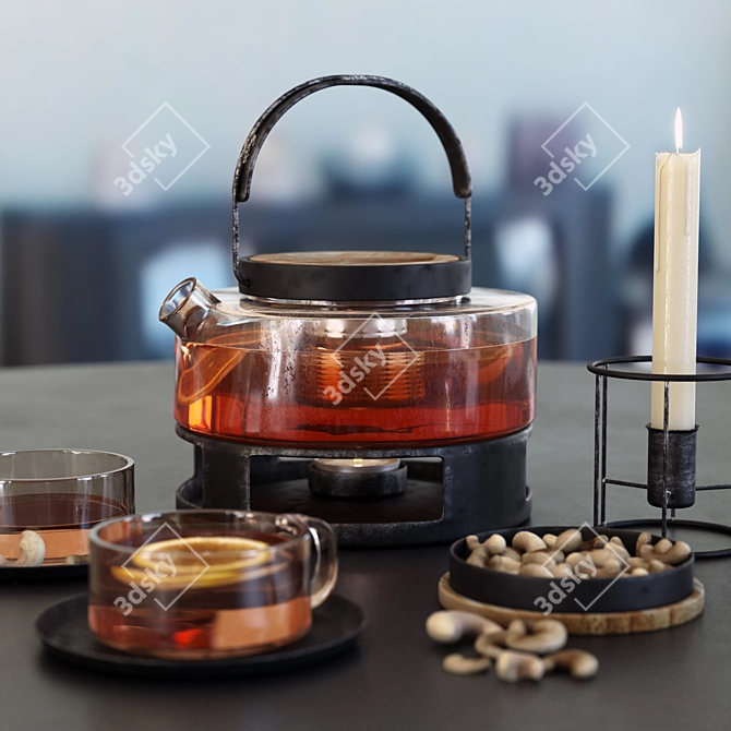 Elegant Glass Tea Set with Candles 3D model image 2