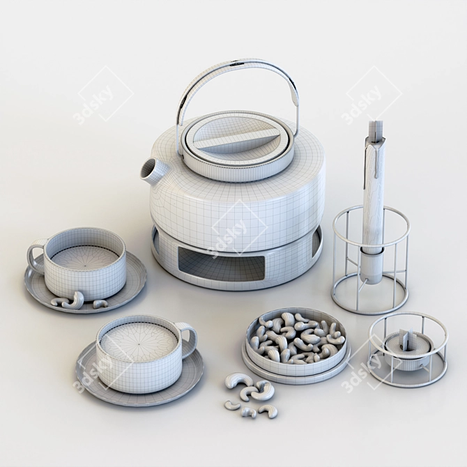Elegant Glass Tea Set with Candles 3D model image 3