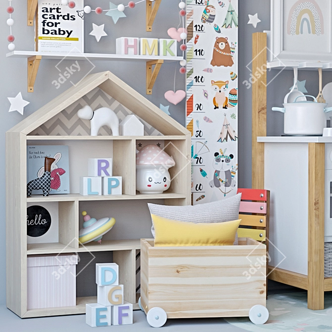 Scandi Nursery Décor Set | Minimalist Baby Room Accessories 3D model image 3