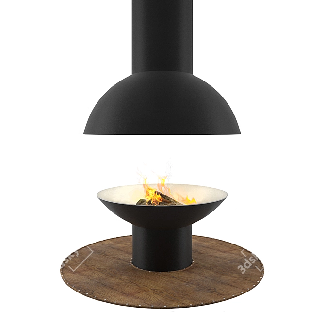 Round Wood-burning Fireplace with Wooden Deck 3D model image 1