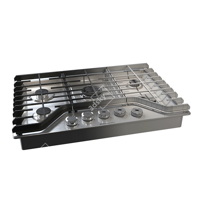 KitchenAid Gas Cooktop: Sleek Stainless Steel Design 3D model image 2