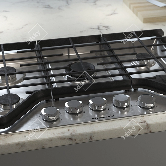 KitchenAid Gas Cooktop: Sleek Stainless Steel Design 3D model image 5