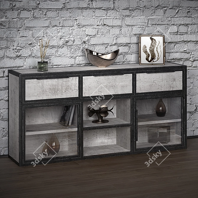 Elegant TV Stand with Metal Grating 3D model image 2