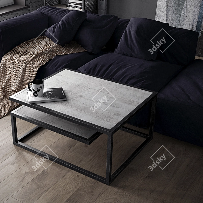 Loft Style Coffee Table: Dual- Material Elegance! 3D model image 2