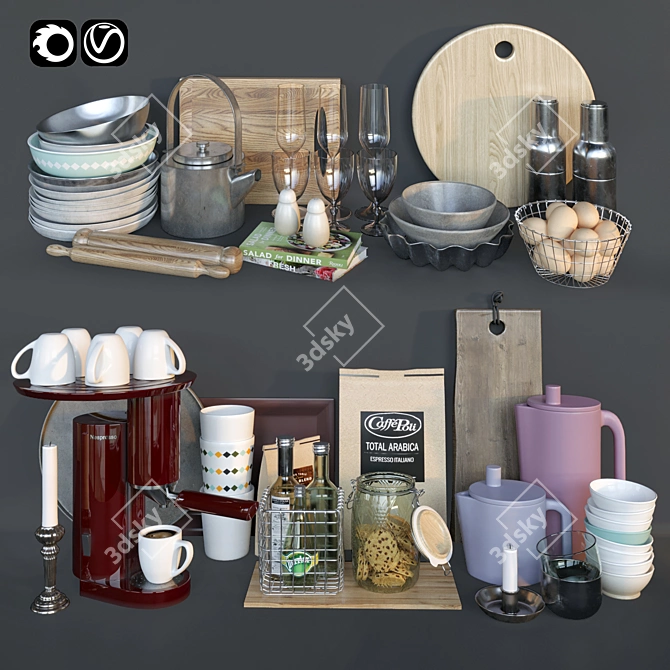 Minimalist Kitchen Accessory Set 3D model image 1