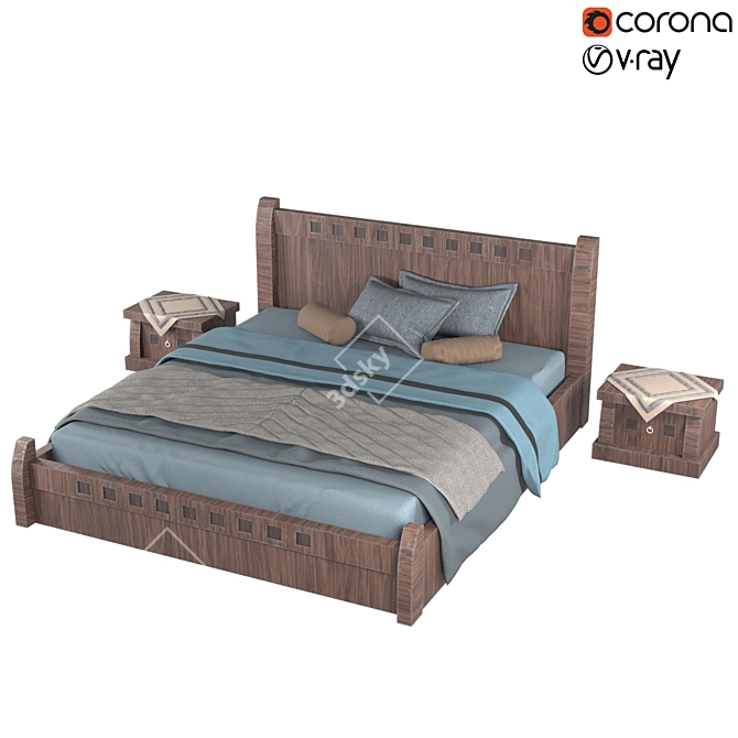 Vintage Modern Bed 3D model image 2