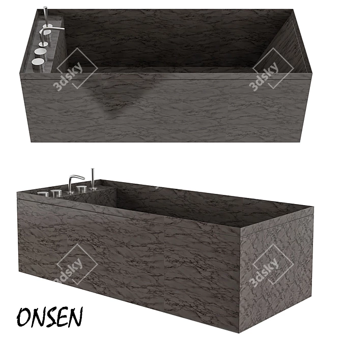 Luxurious Onsen Marble Bathtub 3D model image 1