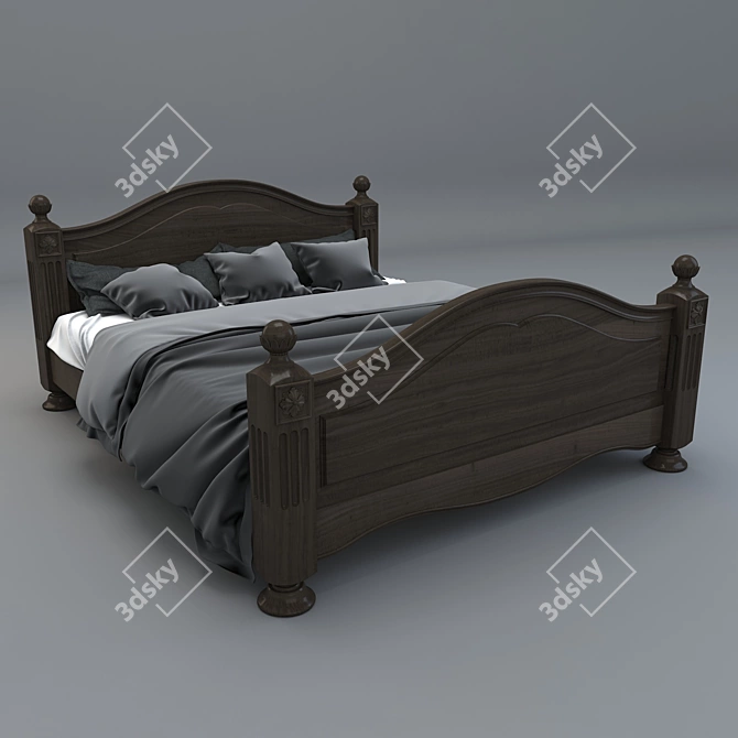 Elegant Wooden Bed 3D model image 1