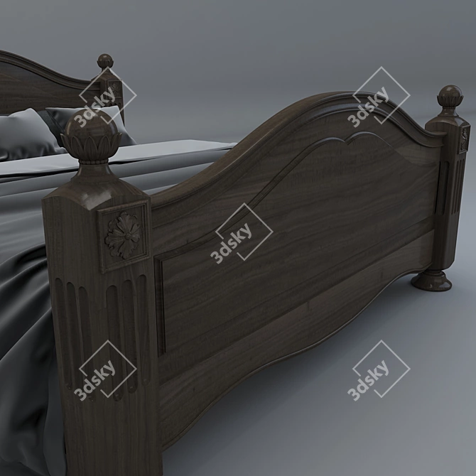 Elegant Wooden Bed 3D model image 3