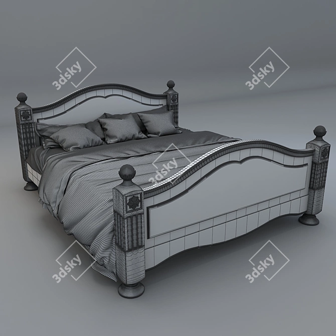 Elegant Wooden Bed 3D model image 4