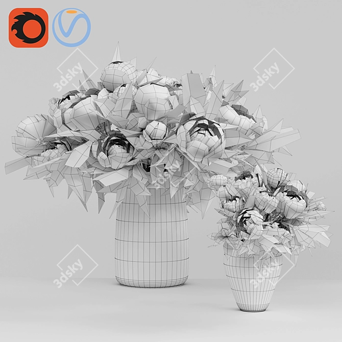 Elegant Pink Peony Metal Vases 3D model image 2