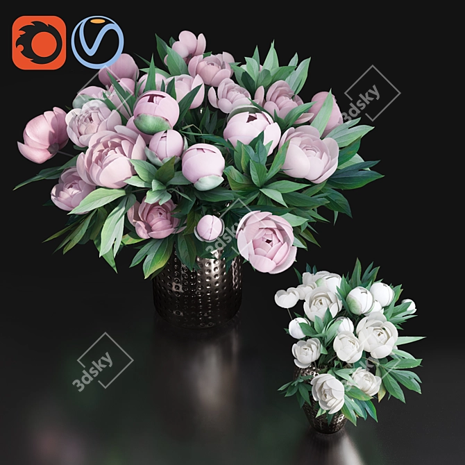 Elegant Pink Peony Metal Vases 3D model image 3