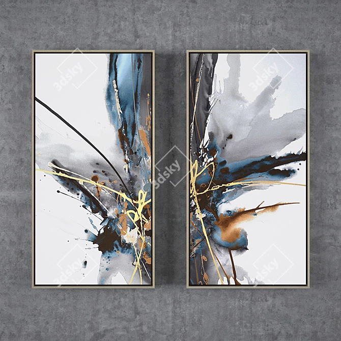 Gray Adventure Giclee Canvas Art - Hand-finished with Gold Leaf Accents - 126x65x5cm 3D model image 1