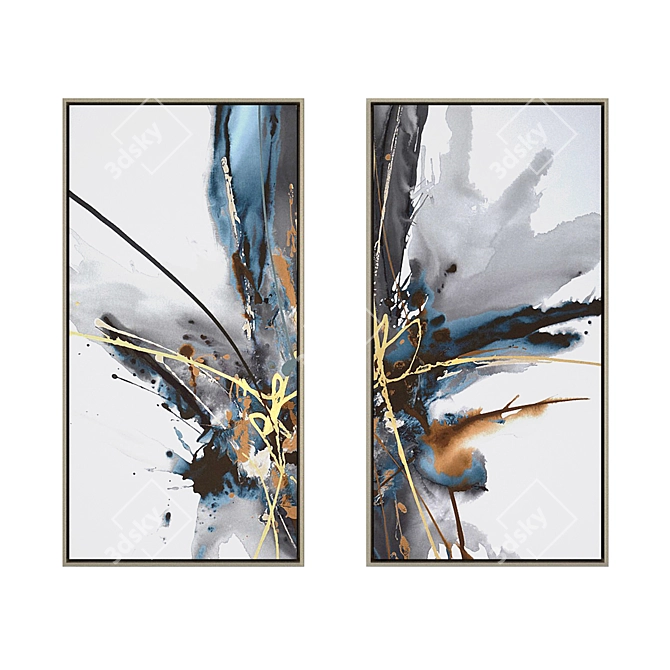 Gray Adventure Giclee Canvas Art - Hand-finished with Gold Leaf Accents - 126x65x5cm 3D model image 5