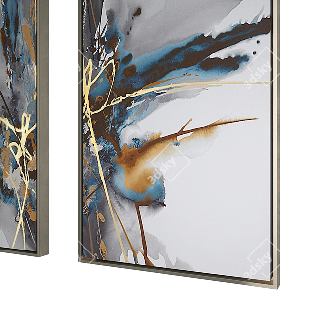 Gray Adventure Giclee Canvas Art - Hand-finished with Gold Leaf Accents - 126x65x5cm 3D model image 6