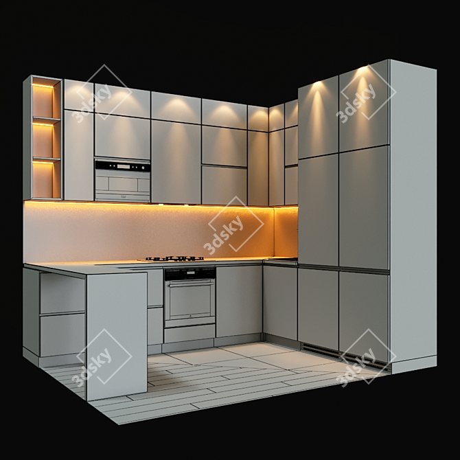 Complete Kitchen Set: Hood, Cooktop, Oven, Microwave, Sink & Faucet 3D model image 2