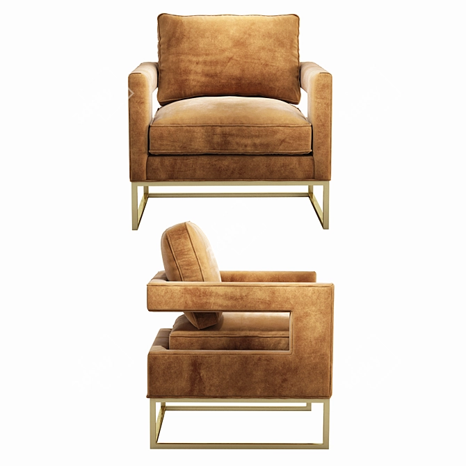 Luxury Cognac Velvet Chair 3D model image 2