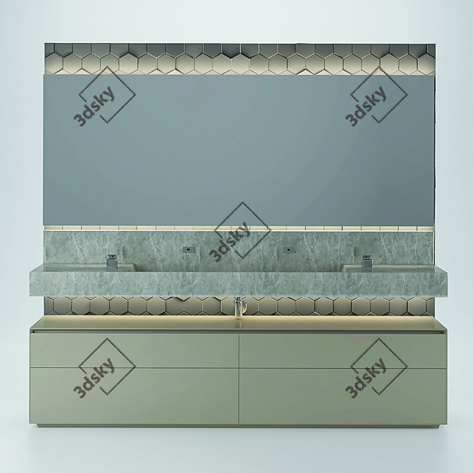 Elegant Clay Vanity with Marble Sink 3D model image 1