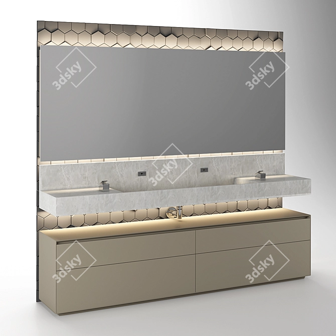 Elegant Clay Vanity with Marble Sink 3D model image 12