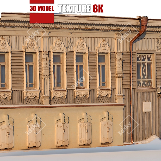 Historic Wooden Facade Model | High-Res Texture | Vray 3D model image 2