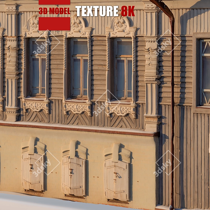Historic Wooden Facade Model | High-Res Texture | Vray 3D model image 3