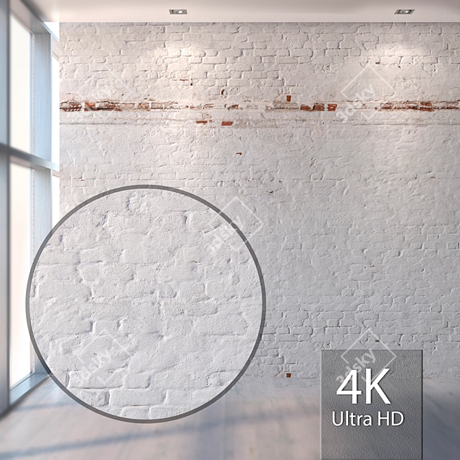 Seamless White Brick Wall Texture 3D model image 1