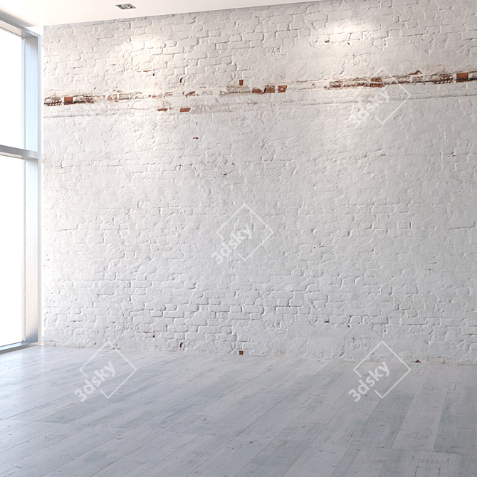 Seamless White Brick Wall Texture 3D model image 5