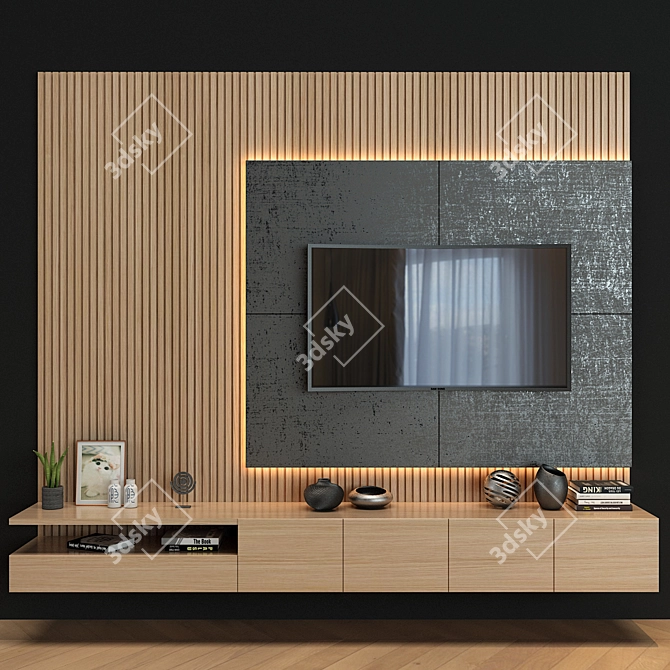 Sleek TV Wall | Set 33 3D model image 1