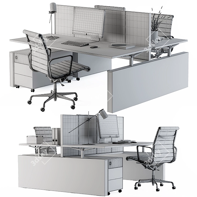 Creamy Office Desk Set 3D model image 4