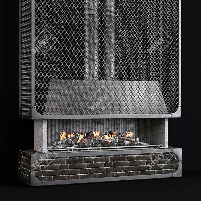Modern Brick Fireplace with Mesh Screen 3D model image 1