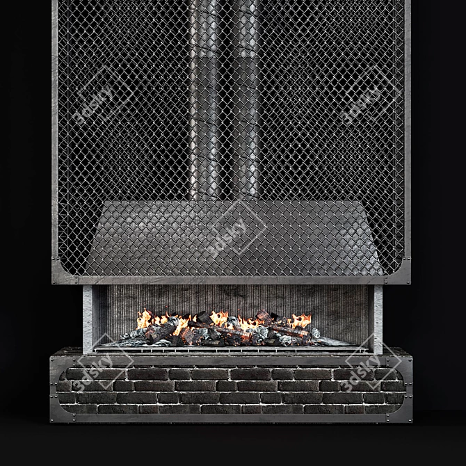 Modern Brick Fireplace with Mesh Screen 3D model image 2