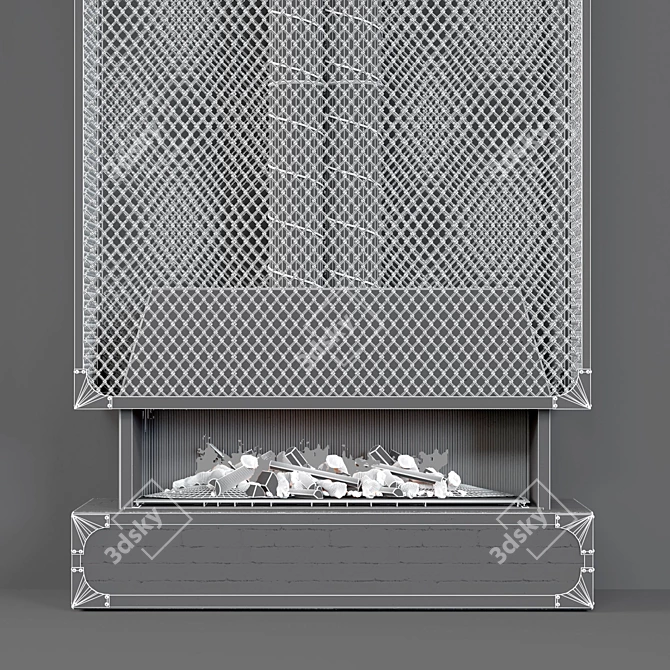 Modern Brick Fireplace with Mesh Screen 3D model image 3
