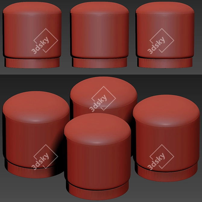 Plush Velvet Pouffe: Copper Base 3D model image 2