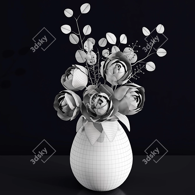 Elegant Peony Blossom Bouquet 3D model image 4