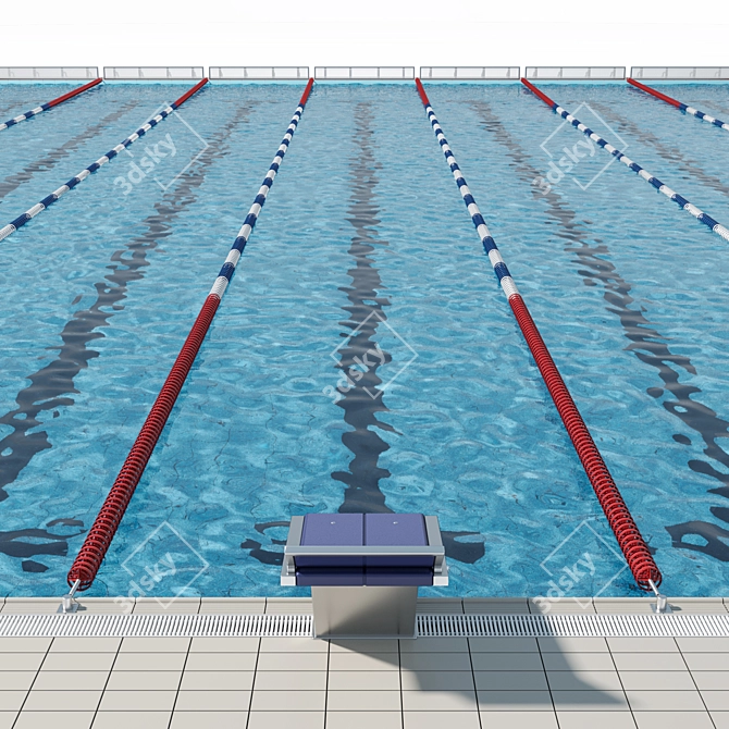 Olympic-Sized Competition Pool: 25m, 10 lanes, 2.5m width, 2m depth 3D model image 2