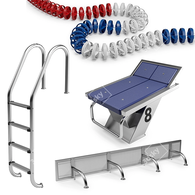 Olympic-Sized Competition Pool: 25m, 10 lanes, 2.5m width, 2m depth 3D model image 3