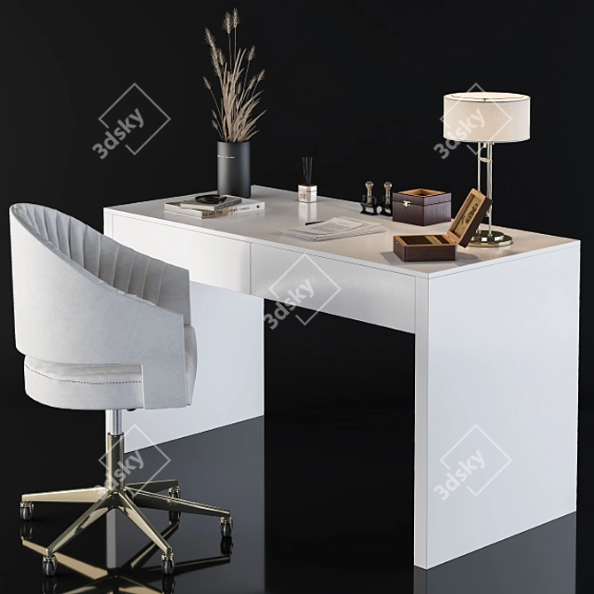 Sleek White Home Office Desk 3D model image 1