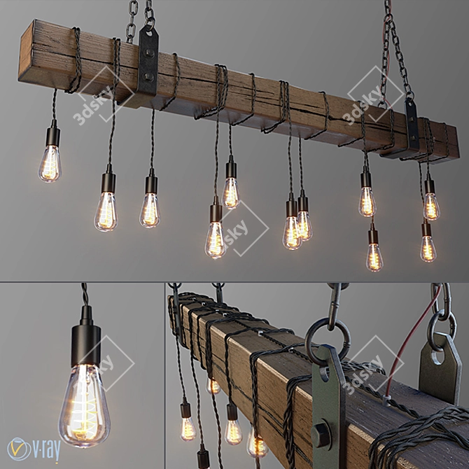 Title: Edison Bulb Wood Beam Chandelier

Description: Handcrafted wooden beam chandelier featuring vintage-style Edison bulbs. Perfect for adding a 3D model image 1