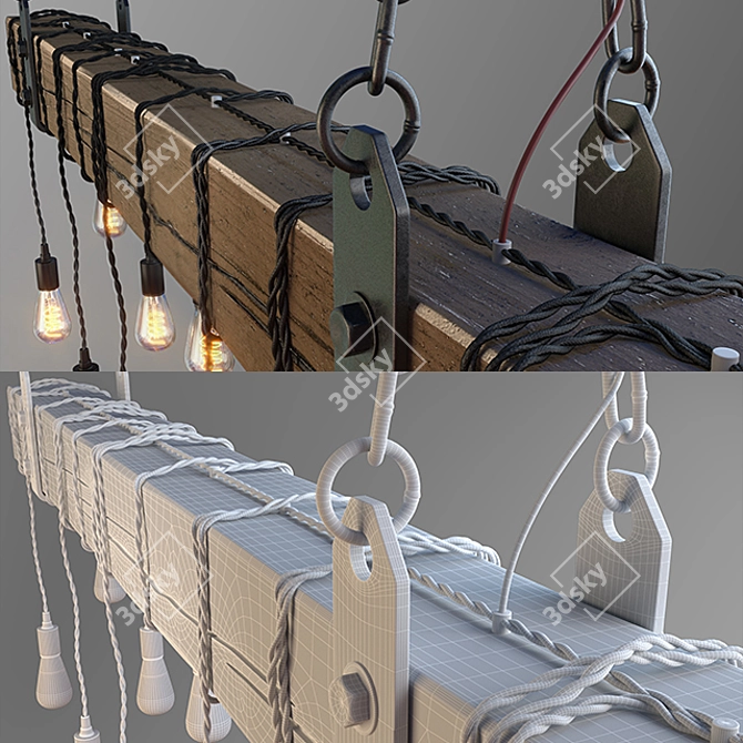 Title: Edison Bulb Wood Beam Chandelier

Description: Handcrafted wooden beam chandelier featuring vintage-style Edison bulbs. Perfect for adding a 3D model image 2