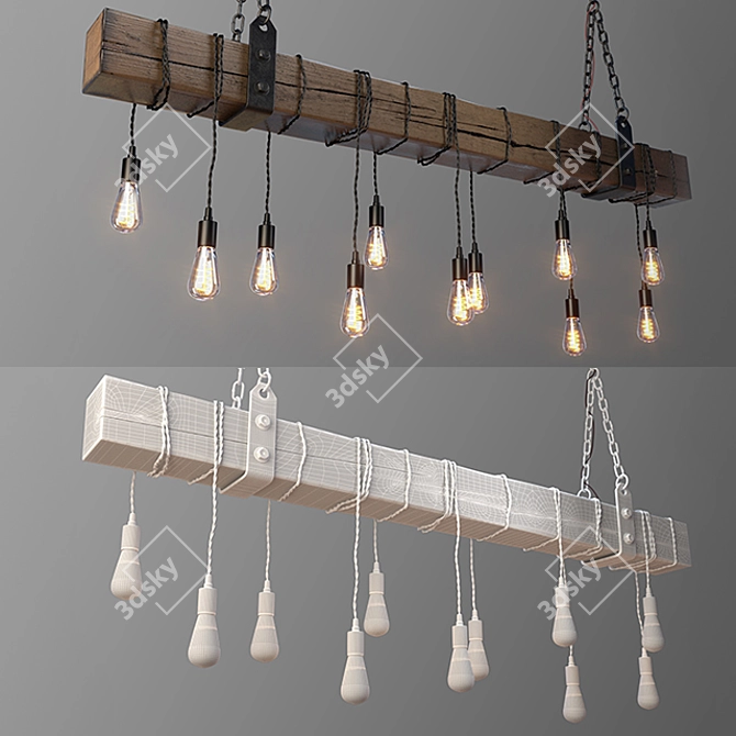 Title: Edison Bulb Wood Beam Chandelier

Description: Handcrafted wooden beam chandelier featuring vintage-style Edison bulbs. Perfect for adding a 3D model image 3