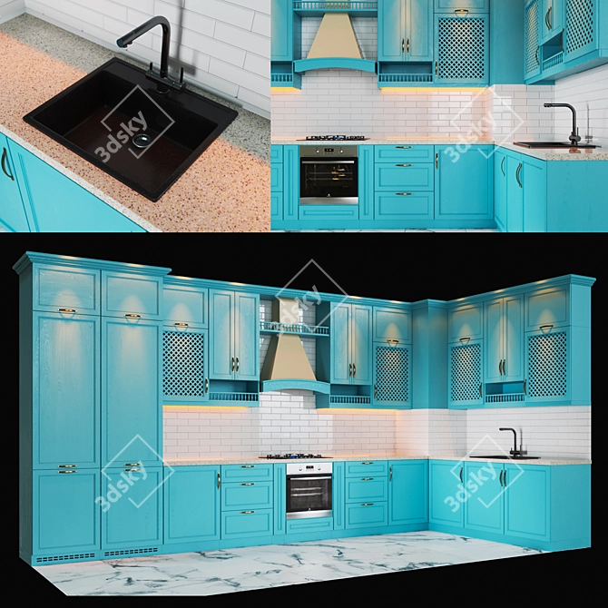 Kitchen Essentials Bundle: Range Hood, Cooktop, Oven, Microwave, Sink, Faucet 3D model image 1