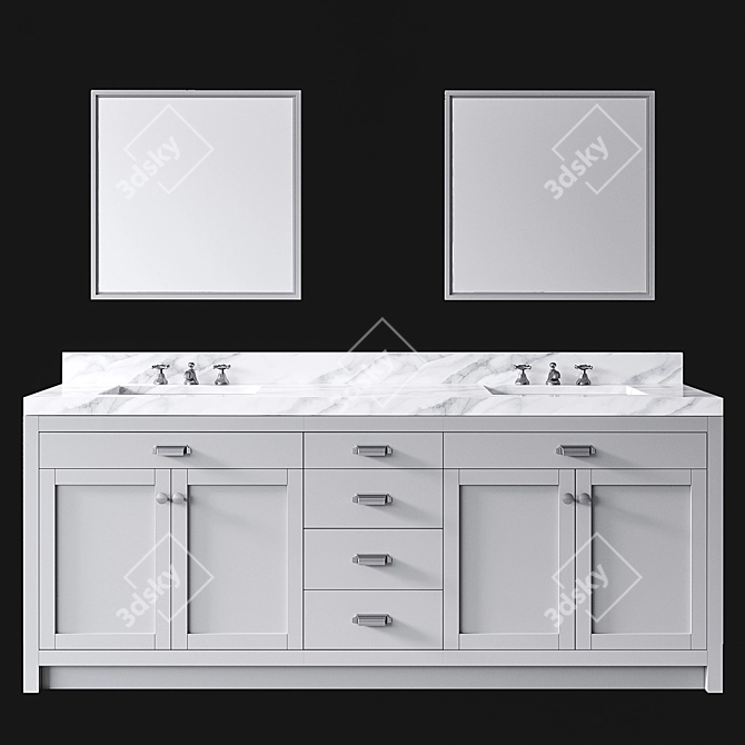 Sleek Gray Double Sink Vanity 3D model image 1