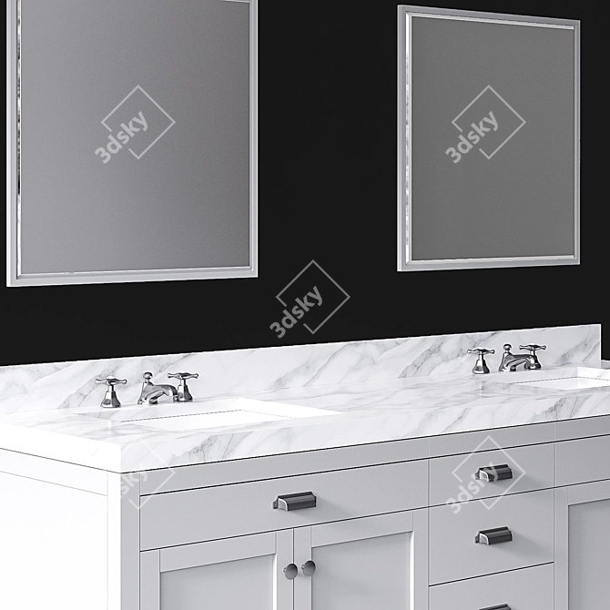 Sleek Gray Double Sink Vanity 3D model image 2