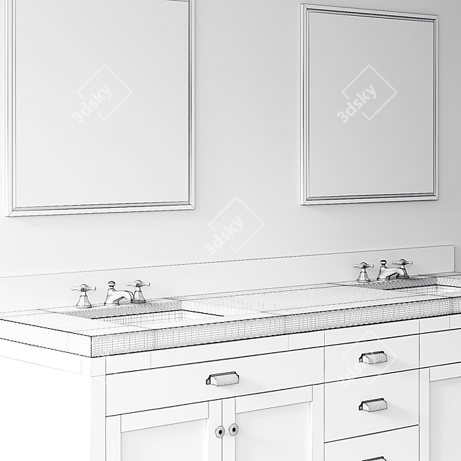 Sleek Gray Double Sink Vanity 3D model image 3