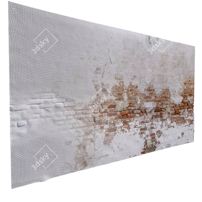 Historic Brick Wall with Stucco - High Resolution 3D model image 5