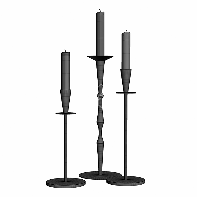 Elegant Set of 3 Metal Candlesticks 3D model image 2